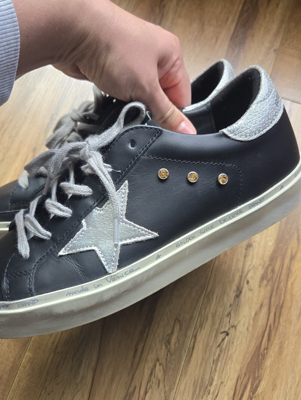 Golden Goose Black Leather Hi Star Hi-Top Sneakers with Silver Star 39 Womens - Picture 2 of 7